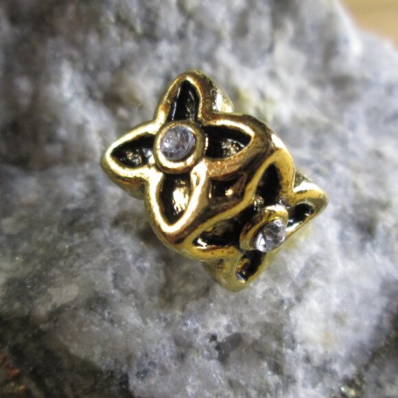 Flower Cube Gold Plated Sterling Silver European Charm with Crystals - Picture 3 of 6